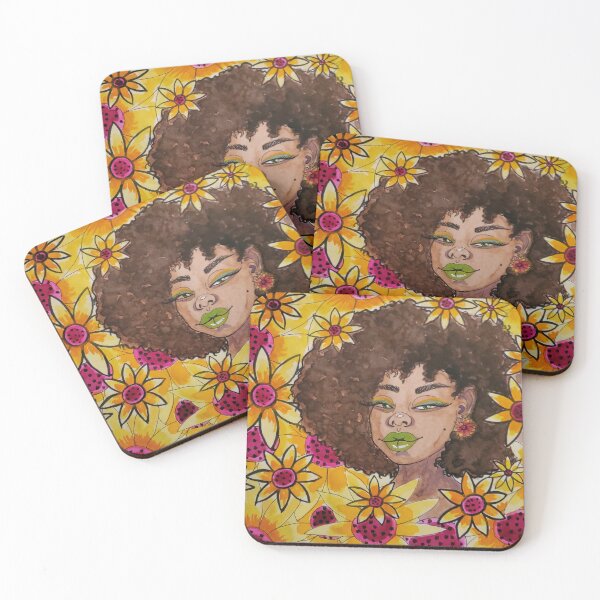 Item preview, Black Women and flowers series. Emerging Beauty Pink and Yellow designed and sold by Art-indulgence.