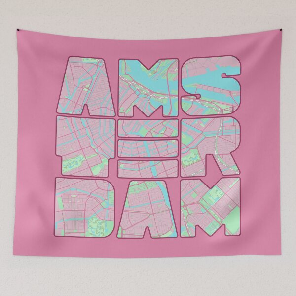 Item preview, Amsterdam Map Art Text Art Pink The Netherlands designed and sold by cashewdays.