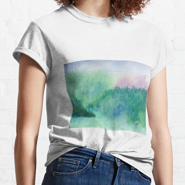 Green Mist Forest. Original Watercolor Painting Fine Art Print Landscape Art Print from Watercolor Painting Original Wall Art Classic T-Shirt
