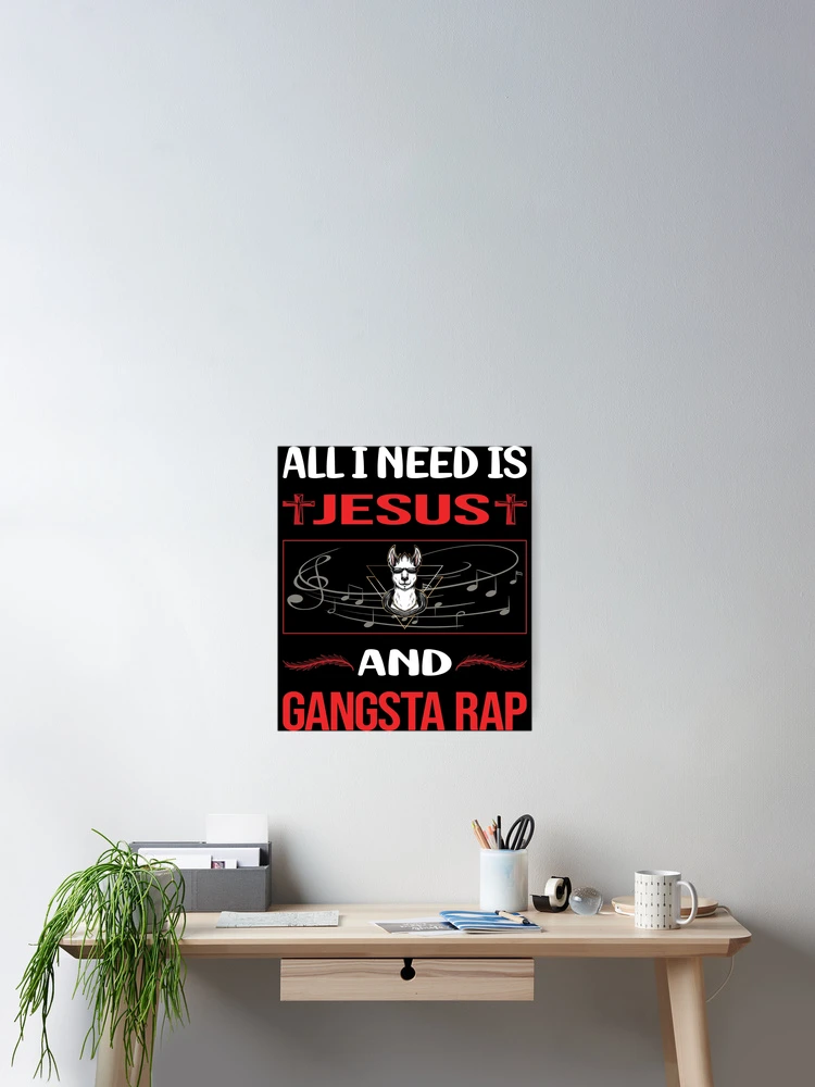 Thumbnail 2 of 3, Poster, Funny Jesus Gangsta Rap Rapping Rapper designed and sold by DougPoulos.