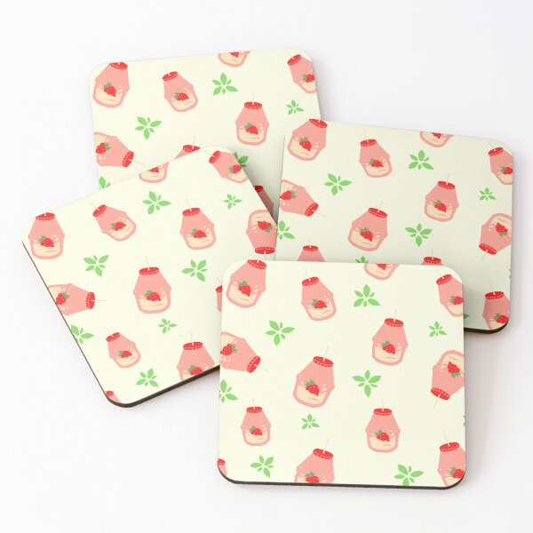 Item preview, Strawberry Milk Pink and Green Leaf Pattern designed and sold by katagnesart.