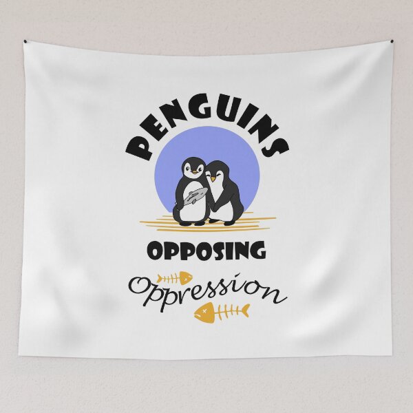Aperçu de l'œuvre Pingouins opposés à l'oppression (noir sur blanc, art mignon de pingouin.) créée et vendue par MyThingNow.