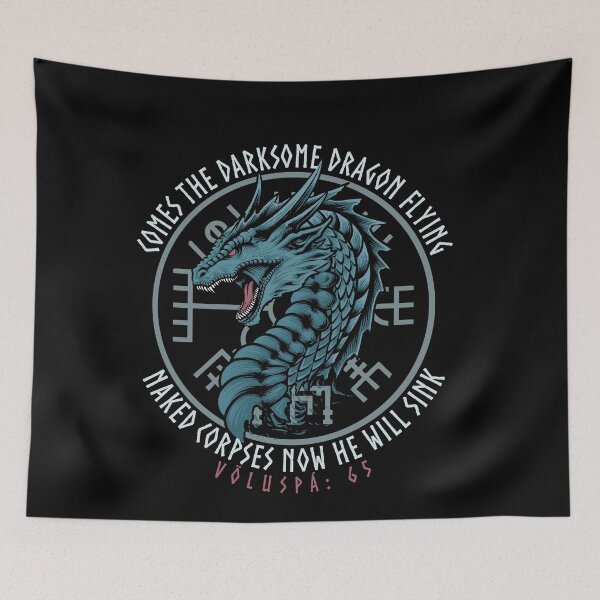 Item preview, Comes the Darksome Dragon Flying, Norse Viking Proverb, Voluspa, Viking Gift designed and sold by Proverbial Wisdom Design.