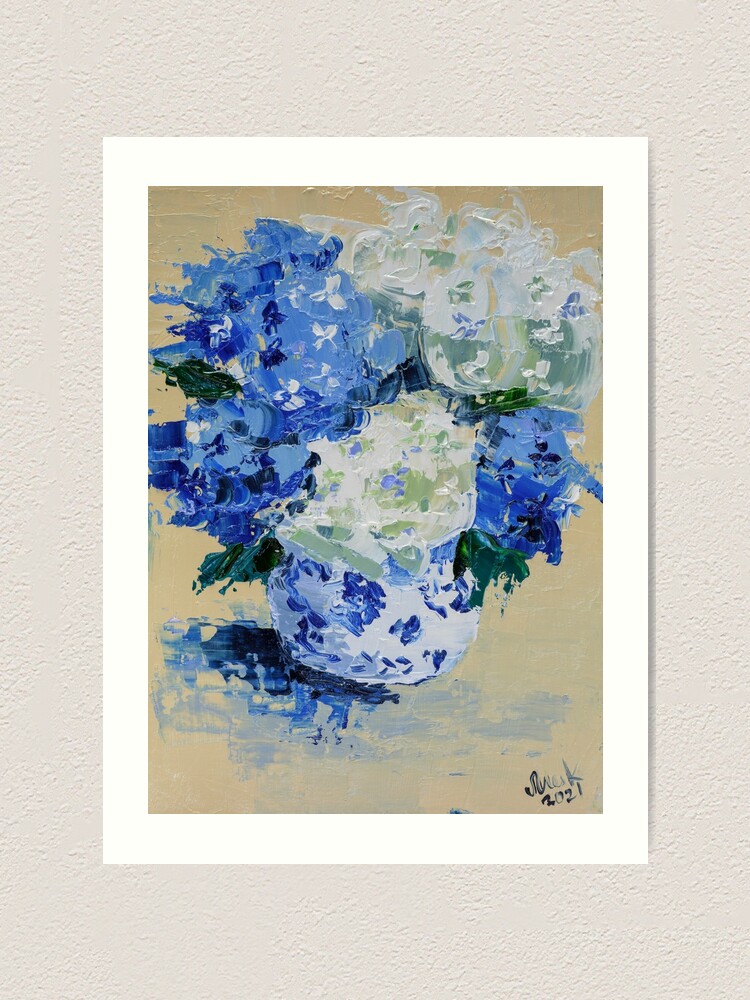 Lámina artística «Flores de hortensias azules y blancas» de NatalyMak |  Redbubble