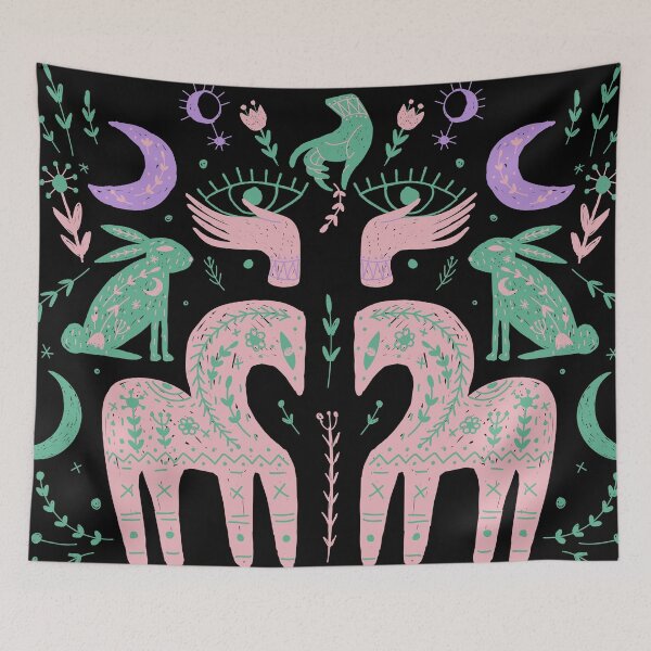 Item preview, Mystical Folk Art: Moon, Hands, and Horses designed and sold by SpaceEnhance.