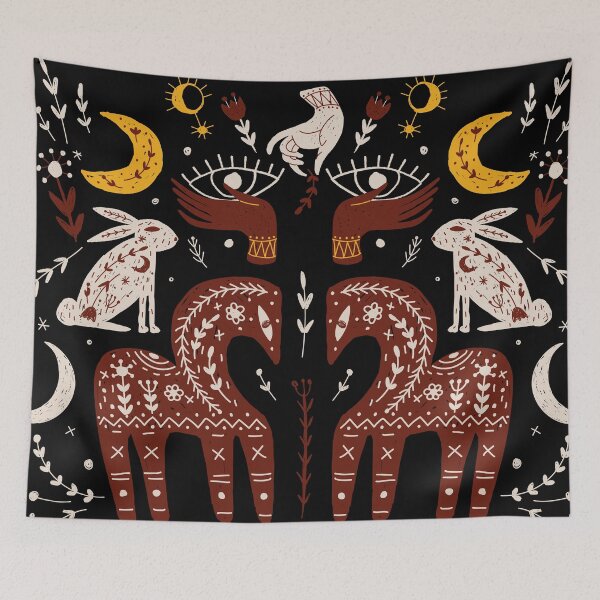 Item preview, Mystical Folk Art: Moon, Hands, and Horses designed and sold by SpaceEnhance.