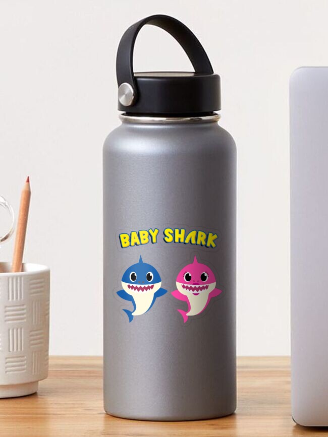 Custom Baby Shark With Mustache Stainless Steel Water Bottle By