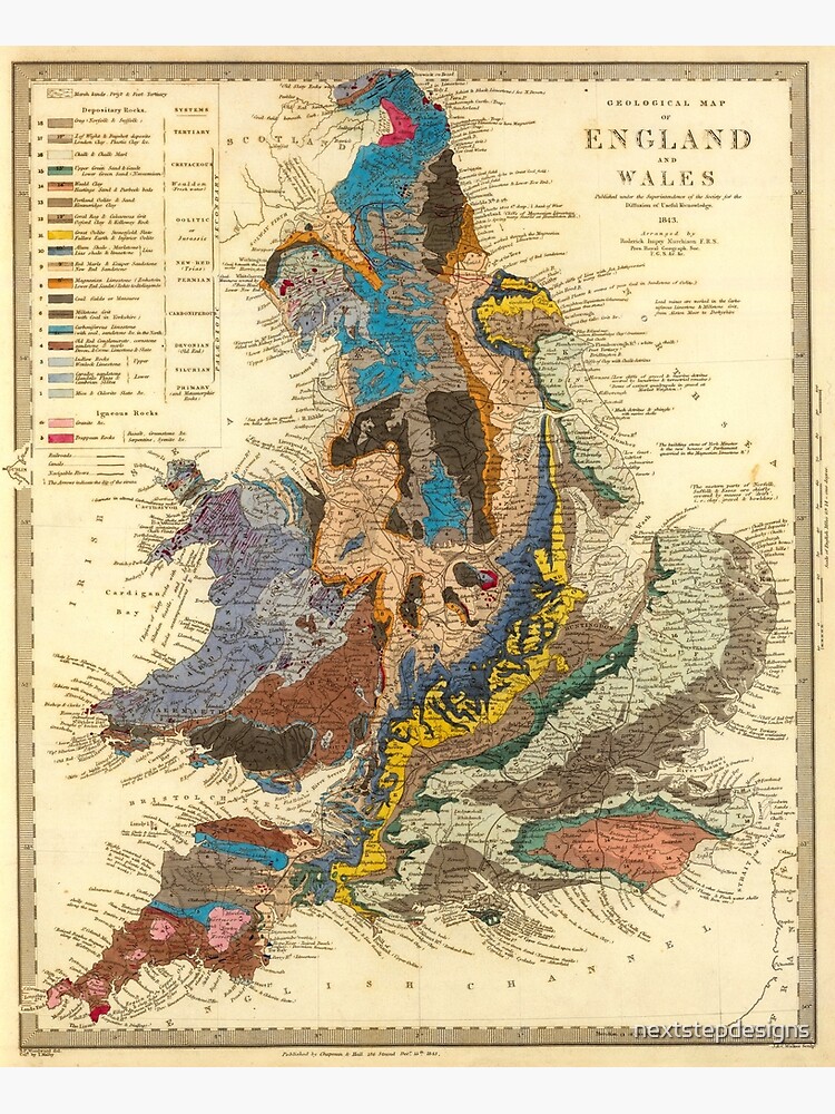 Disover England Geological Map, 1843 by Murchison Premium Matte Vertical Poster