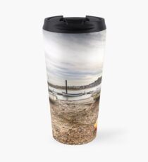 Carving roast beef joint close up with sharp knife Travel Mug