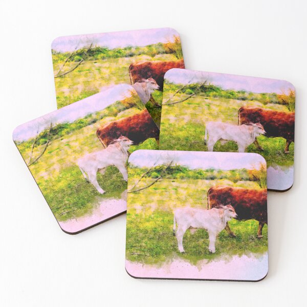 Item preview, Mother and calf in field digital watercolor designed and sold by noblephoto.