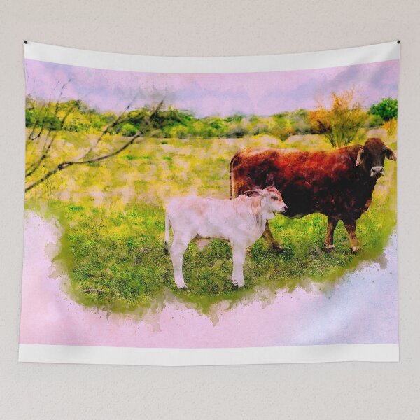 Item preview, Mother and calf in field digital watercolor designed and sold by noblephoto.