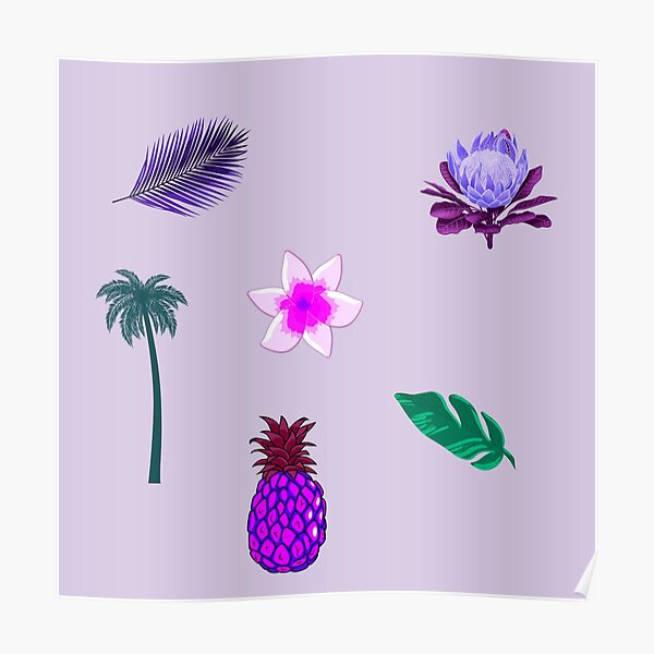 Tropical Plants Sticker Set Poster For Sale By Sunsetalcove Redbubble