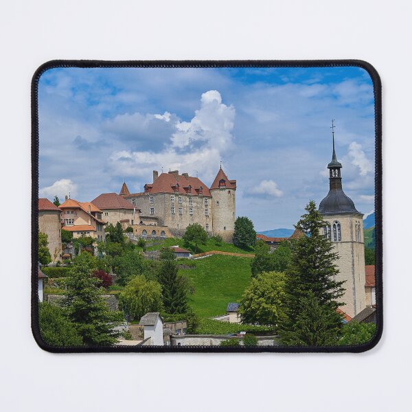 Item preview, Town of Gruyères, Castle in Switzerland, with Blue Sky and Clouds designed and sold by VodaZNY.