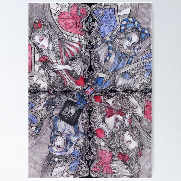 Item preview, Spades, Diamonds, Hearts and Clubs, Queens of Cards Manga Style designed and sold by ZadzeneaArt.