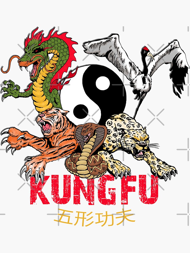 "Kung Fu, 5 Animals Forms Tiger Crane Leopard Snake Dragon" Sticker