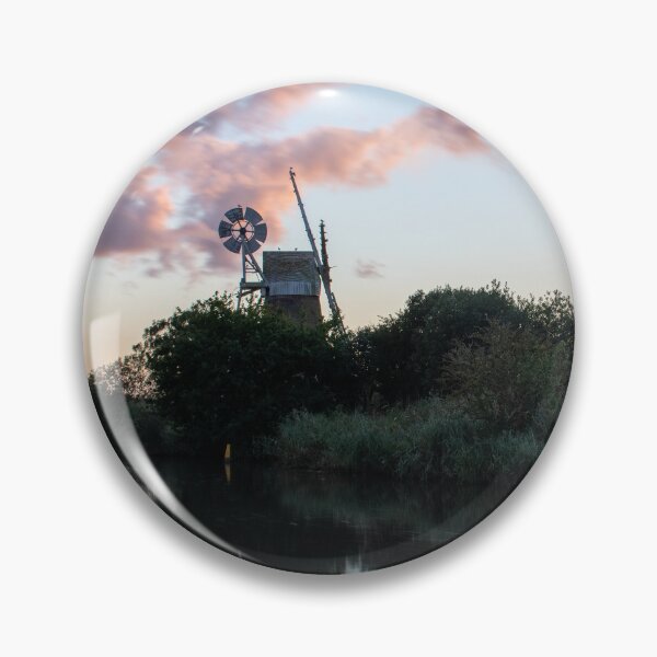 Item preview, Pink and orange sunset over Norfolk Broads Turf Fen windpump designed and sold by cdkphotos.