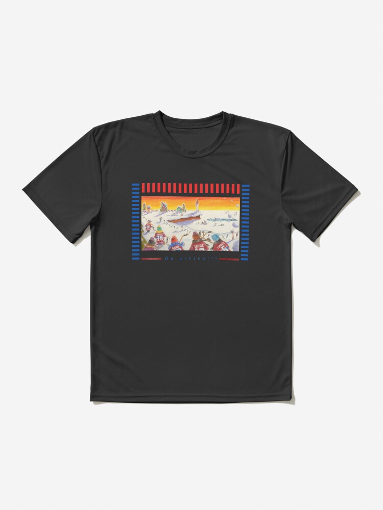 Aperçu 2 sur 7. T-shirt respirant avec l'œuvre Linda Molloy "On arrive!" créée et vendue par LindaMolloy.