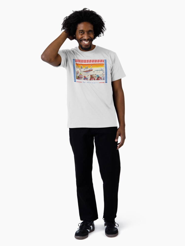 Aperçu 3 sur 4. T-shirt premium avec l'œuvre Linda Molloy "On arrive!" créée et vendue par LindaMolloy.