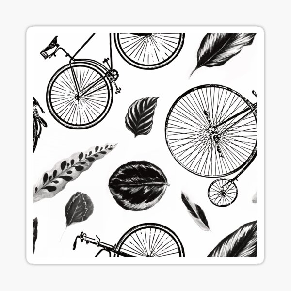"Cycles and Leaves Black and White" Sticker for Sale by XenMina