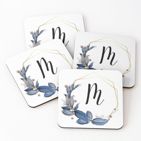 Item preview, Monogram Gold Frame with Blue Leaves | Monogram Letter M designed and sold by JustSeasons.
