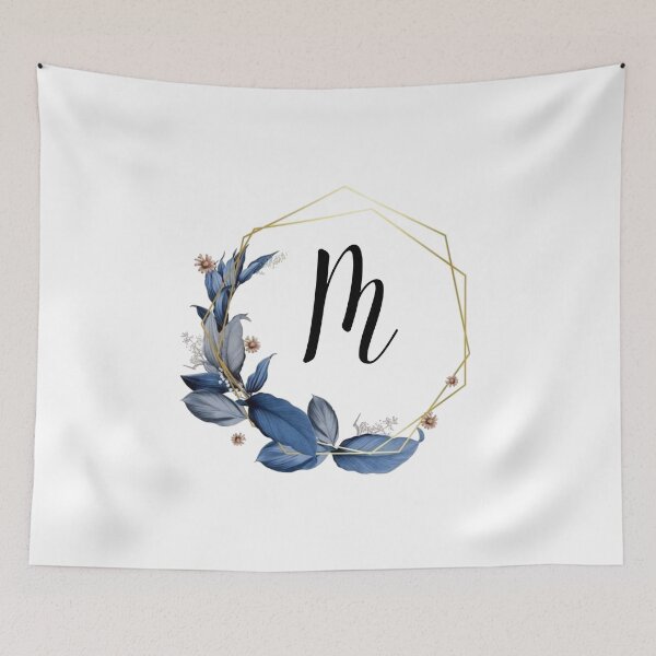 Item preview, Monogram Gold Frame with Blue Leaves | Monogram Letter M designed and sold by JustSeasons.