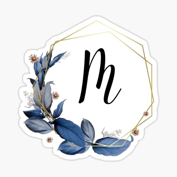 Monogram M Beautiful Watercolor Blue Flower Sticker for Sale by