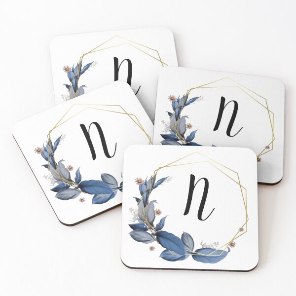 Item preview, Monogram Gold Frame with Blue Leaves | Monogram Letter N designed and sold by JustSeasons.