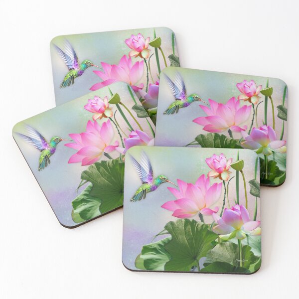 Item preview, Hummingbird on Lotus Flowers designed and sold by MoragBates.
