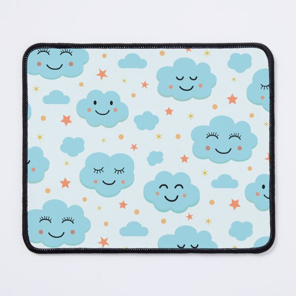 Item preview, Cute  happy smiling blue clouds and stars pattern  designed and sold by Yasminepatterns .