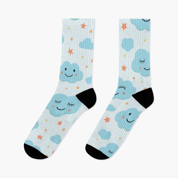 Item preview, Cute  happy smiling blue clouds and stars pattern  designed and sold by Yasminepatterns .