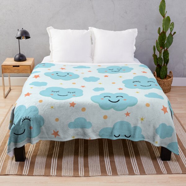 Item preview, Cute  happy smiling blue clouds and stars pattern  designed and sold by Yasminepatterns .