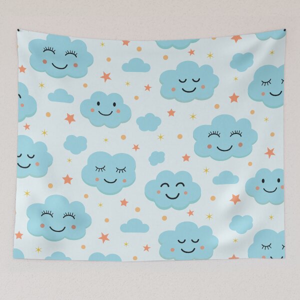Item preview, Cute  happy smiling blue clouds and stars pattern  designed and sold by Yasminepatterns .