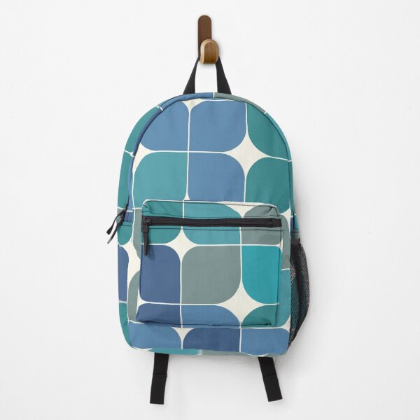 Item preview, Abstract retro 70s geometric leaves pattern in Blue and teal designed and sold by Yasminepatterns .
