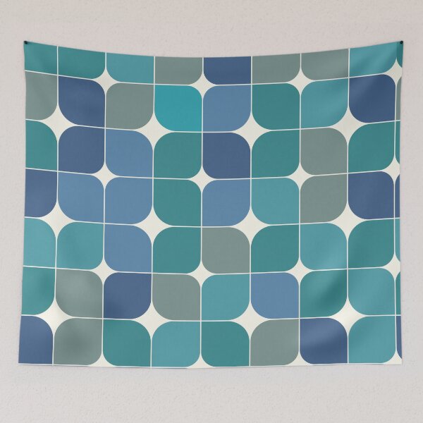 Item preview, Abstract retro 70s geometric leaves pattern in Blue and teal  designed and sold by Yasminepatterns .