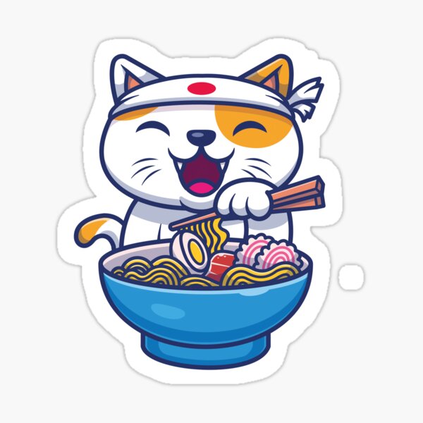 Cartoon cat съедает. Манеки рамен. Рамен стикер. Кот рамен арт. Аниме Ramen Cat.