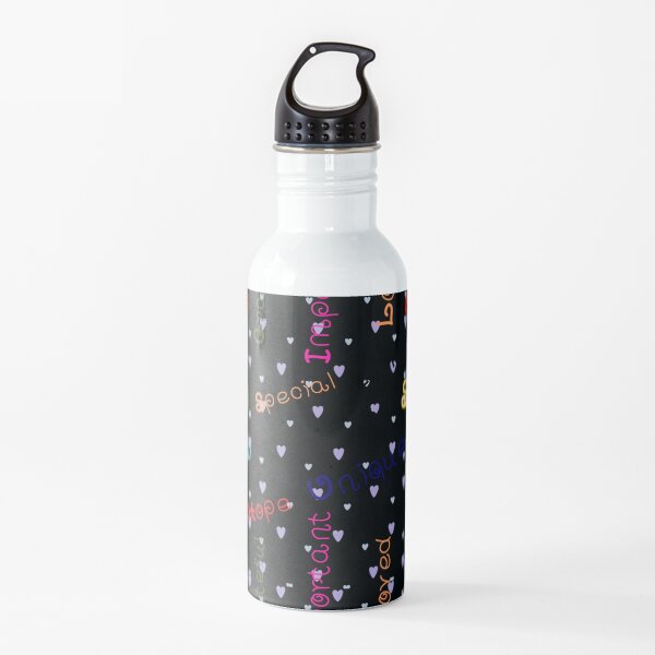 I AM Affirmations, Rainbow, Colorful, Motivational, Mental Health, Graffiti, Love and Support, Hearts, Texted based Digital Art Water Bottle