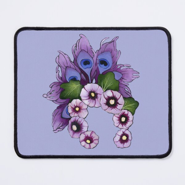 Item preview, Peacock feathers and hollyhock flowers designed and sold by KnowingWonder.
