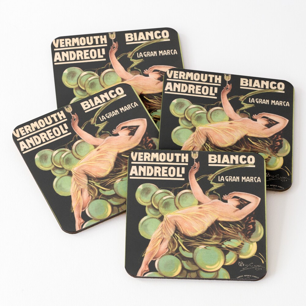 VERMOUTH WINE Bianco Andreoli Verona Vintage Italian Liqueur Advertisement Coasters (Set of 4)