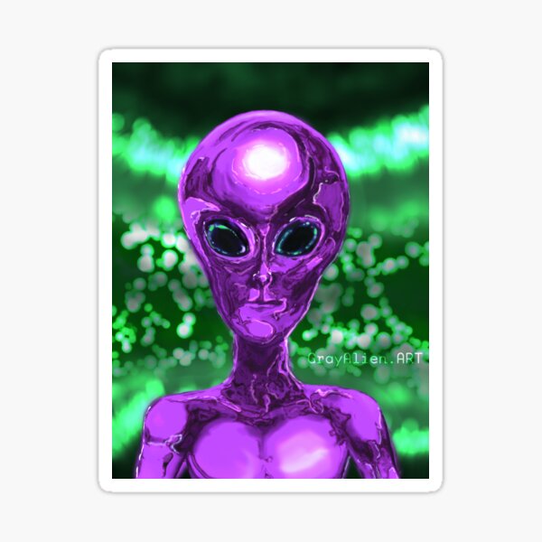 Purple Chrome Alien Sticker