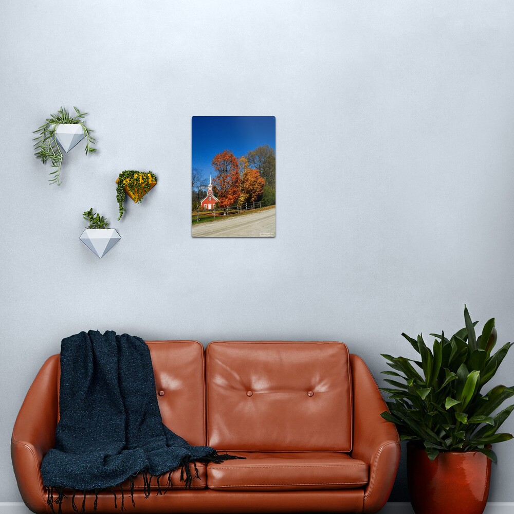 Little Red Church in Fall Metal Print