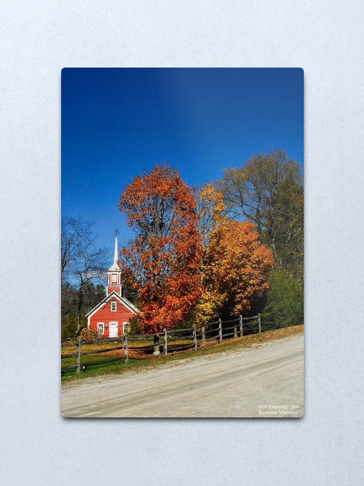 Alternate view of Little Red Church in Fall Metal Print