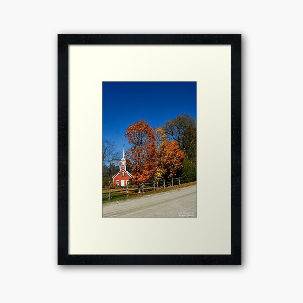 Little Red Church in Fall Framed Art Print