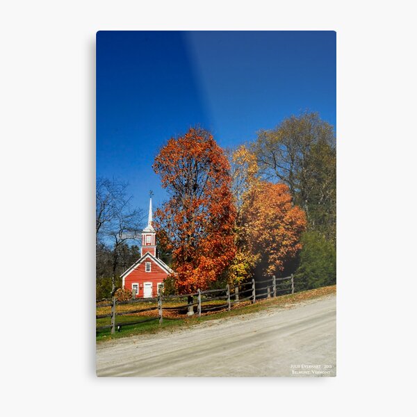 Little Red Church in Fall Metal Print