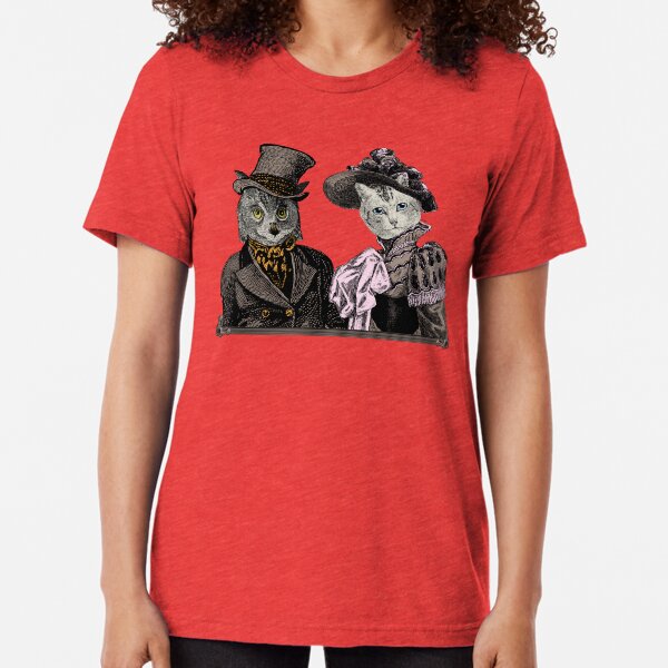 The Owl and the Pussycat | Anthropomorphic | Vintage Owls | Vintage Cats | Tri-blend T-Shirt