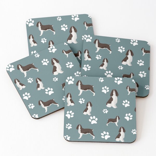 Item preview, English Springer Spaniel Dog Paw Print Pattern on Gray Background designed and sold by tncgifts.