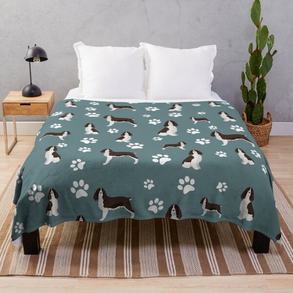 Item preview, English Springer Spaniel Dog Paw Print Pattern on Gray Background designed and sold by tncgifts.