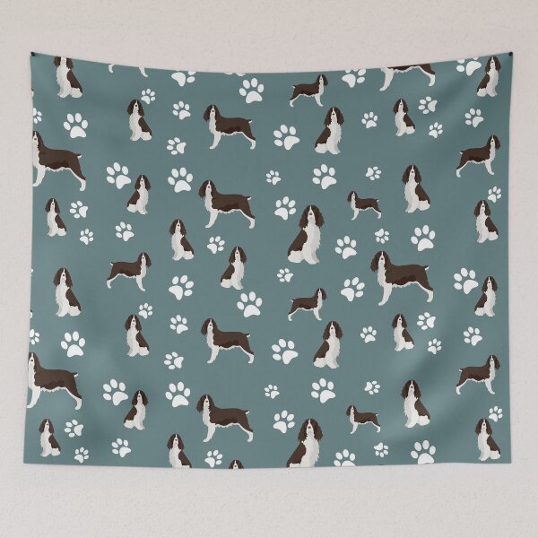 Item preview, English Springer Spaniel Dog Paw Print Pattern on Gray Background designed and sold by tncgifts.