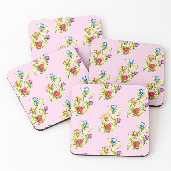 Item preview, bright tulips on pale pink background designed and sold by DingbatDesigns.