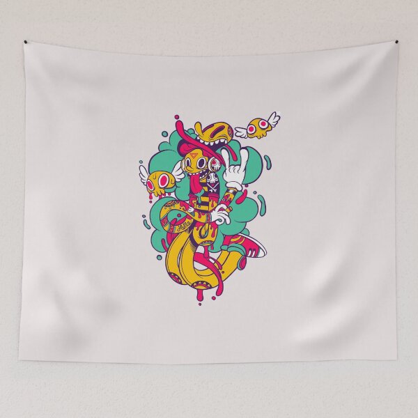 Item preview, yellow, pink, teal, and white illustration, Illustrator Graphic design Illustration, American Graffi.png designed and sold by HARPREET-24.