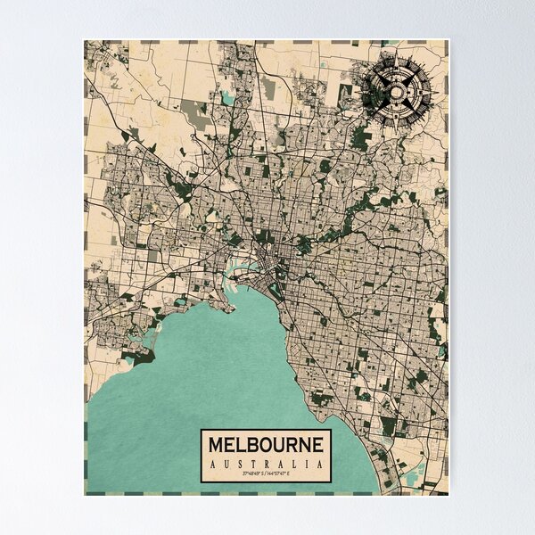 Artikel-Vorschau von Melbourne Stadtplan von Australien - Vintage, designt und verkauft von deMAP.